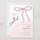 ミニマルなピンクリボン 女の子のベビーシャワー 招待状 (正面)