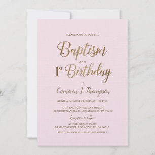 ミニマルなピンク金ゴールドバプテスマ1歳 招待状