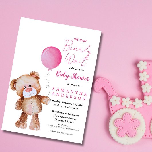 ミニマルなピンク「待てよ！」 赤ちゃんシャワー 招待状