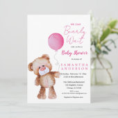 ミニマルなピンク「待てよ！」 赤ちゃんシャワー 招待状 (スタンド正面)
