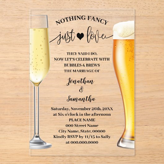 ミニマルなファンシー何も泡を愛さない&醸造 アクリル招待状 (正面)