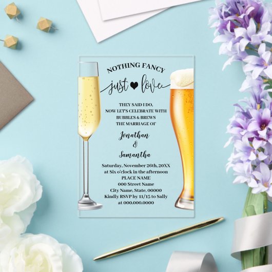 ミニマルなファンシー何も泡を愛さない&醸造 アクリル招待状 (インサイチュ (ウェディング))