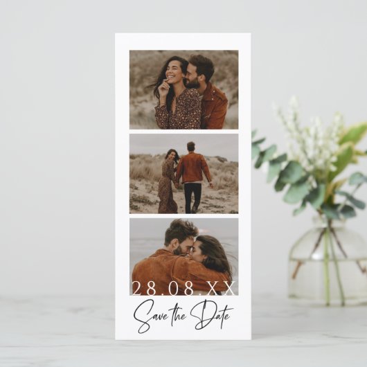 ミニマルなフィルムストリップフォトブース日付を保存 (スタンド正面)