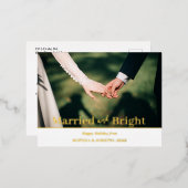 ミニマルなフォイルメリーフォトと明るい新婚F 箔シーズンポストカード (正面/裏面)