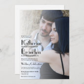 ミニマルなフォトオーバーレイモダンタイポグラフィ結婚ズ 招待状 (正面/裏面)