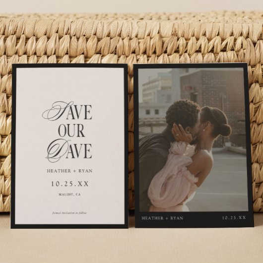 ミニマルなフォーマル ブラック&ホワイト ウェディング フォト セーブザデート