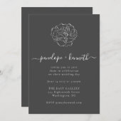 ミニマルなフラワーブラック文字結婚書 招待状 (正面/裏面)
