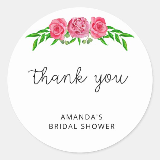 ミニマルなフラワーブラッシュのウェディングシャワー ラウンドシール (正面)