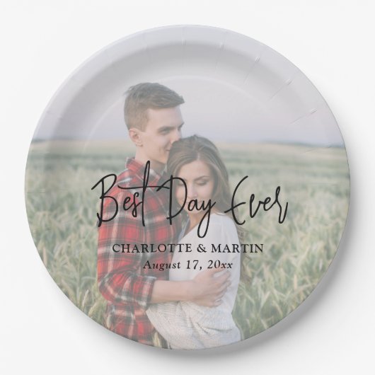 ミニマルなフルフォト結婚ズ ペーパープレート (正面)