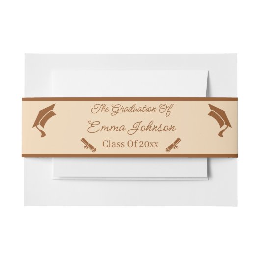 ミニマルなブラウンとベージュパーソナライズされた卒業 招待状ベリーバンド (正面例)