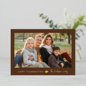 ミニマルなブラウンと金ゴールド感謝祭2枚の写真 箔シーズンカード (立ち正面)