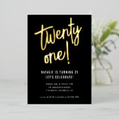 ミニマルなブラシスクリプトブラック金ゴールド21歳 箔招待状 (立ち正面)
