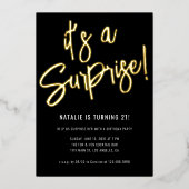 ミニマルなブラシスクリプトブラック金ゴールド21歳 箔招待状 (正面)