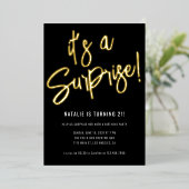 ミニマルなブラシスクリプトブラック金ゴールド21歳 箔招待状 (立ち正面)