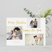 ミニマルなブラシスクリプト3コラージュ写真 箔シーズンカード (立ち正面)