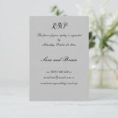 ミニマルなブラックとグレーの結婚式返信カード 出欠カード (スタンド正面)