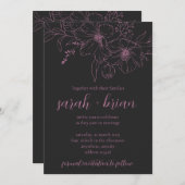 ミニマルなブラックとピンクの結婚式招待状カード 招待状 (正面/裏面)