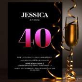 ミニマルなブラックとピンク40歳の誕生日パーティー 招待状