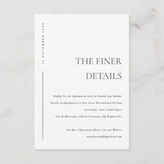 ミニマルなブラックとホワイトのタイポグラフィー ウェディング デイテールズ エンクロージャーカード (正面)