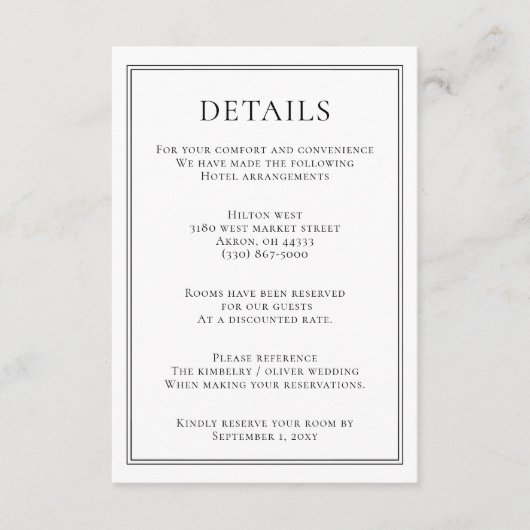 ミニマルなブラックとホワイトのモノグラムウェディング エンクロージャーカード (正面)