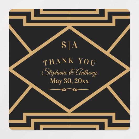 ミニマルなブラックと金ゴールドのアールデコ ラベル (デザイン1)