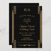 ミニマルなブラックと金ゴールドのアールデコ 招待状 (正面/裏面)