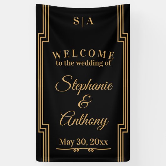 ミニマルなブラックと金ゴールドのアールデコ 横断幕 (縦)