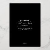 ミニマルなブラックと金ゴールドのリボン写真 箔シーズンカード (裏面)