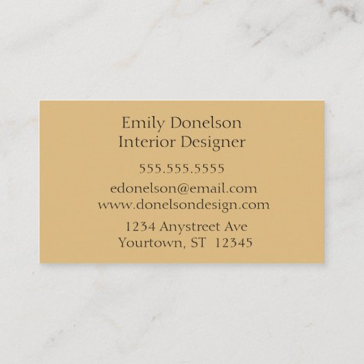 ミニマルなブラックと金ゴールドインテリアデザインスタイリスト 名刺 (裏面)