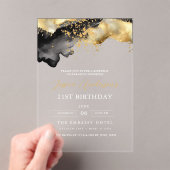 ミニマルなブラックと金ゴールドスクリプト21st誕生日 アクリル招待状 (インサイチュ (ポータブル))