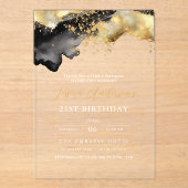 ミニマルなブラックと金ゴールドスクリプト21st誕生日 アクリル招待状 (正面)