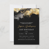 ミニマルなブラックと金ゴールドスクリプト21st誕生日 招待状 (正面)