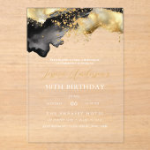 ミニマルなブラックと金ゴールドスクリプト50誕生日 アクリル招待状 (正面)