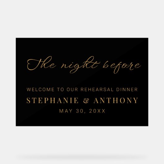 ミニマルなブラックと金ゴールド前夜結婚の アクリルサイン (正面)