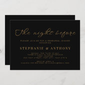 ミニマルなブラックと金ゴールド前夜結婚の 招待状 (正面/裏面)