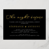 ミニマルなブラックと金ゴールド前夜結婚の 箔招待状 (正面)