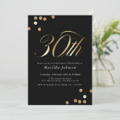 ミニマルなブラックと金ゴールド30th誕生日パーティー 招待状 (スタンド正面)