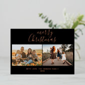ミニマルなブラックのメリークリスマススクリプトファミリーフォト 箔シーズンカード (立ち正面)