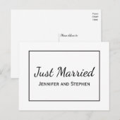 ミニマルなブラックの結婚報告カード 案内ポストカード (正面/裏面)