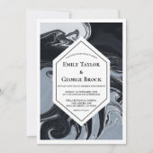 ミニマルなブラックアンドホワイトの抽象幾何学的な結婚式 招待状 (正面)
