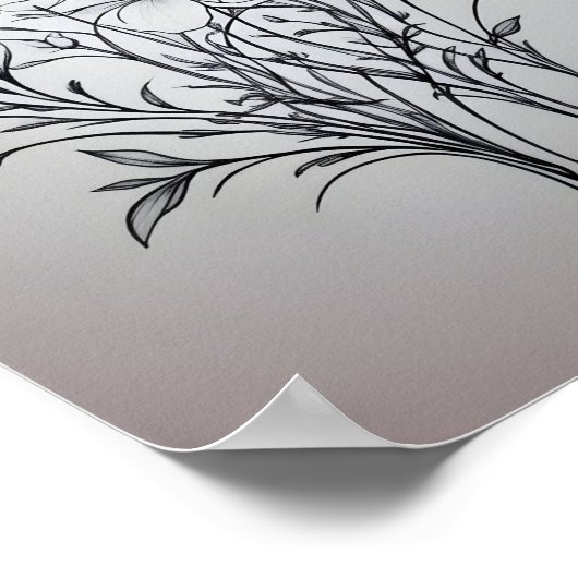 ミニマルなブラックインクフラワーブーケアートポスターno5 ポスター (角)