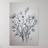 ミニマルなブラックインクフラワーブーケアートポスターno5 ポスター (正面)