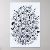 ミニマルなブラックインクフラワーブーケアートポスターno6 ポスター (正面)