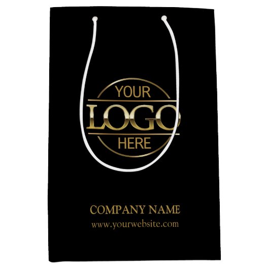 ミニマルなブラックコーポレート企業ロゴ ミディアムペーパーバッグ (正面)