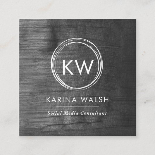 ミニマルなブラックシルバースクエアビジネスカード スクエア名刺 (正面)