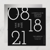 ミニマルなブラックシルバー ホワイト ウェディング セーブザデート (正面/裏面)