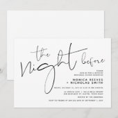 ミニマルなブラックスクリプトの結婚式リハーサルディナー 招待状 (正面/裏面)