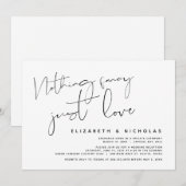 ミニマルなブラックスクリプトの結婚式 秘密の誓いパーティー 招待状 (正面/裏面)