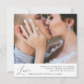 ミニマルなブラックスクリプト感謝していラヴ結婚の写真 サンキューカード (裏面)