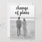 ミニマルなブラックスクリプト手書き写真結婚の種類 案内状 (正面)